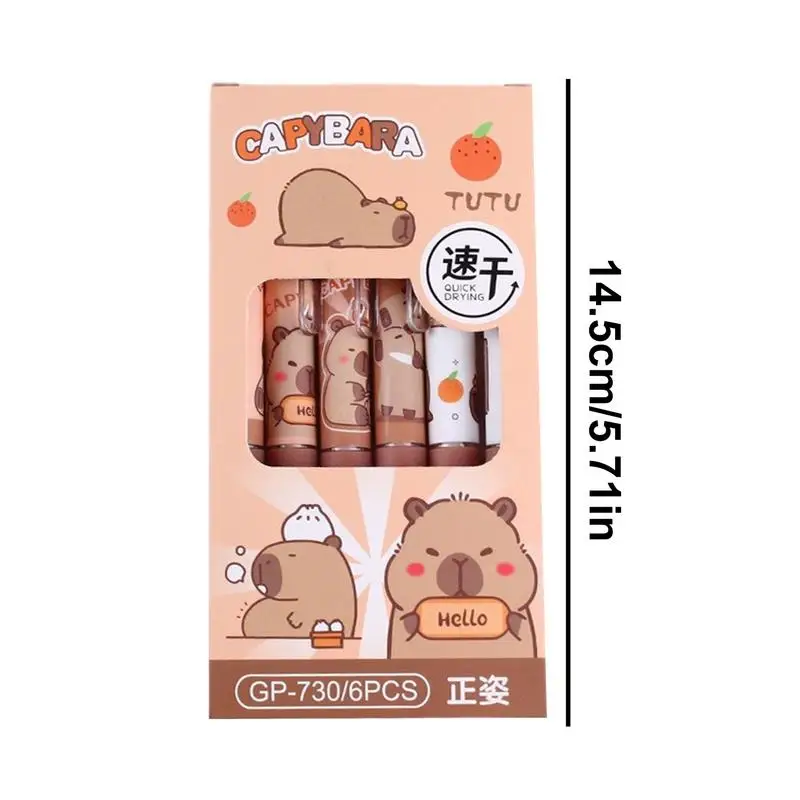 Bolígrafos de Gel de capibara bonitos de dibujos animados, Kawaiis, escritura de secado rápido, bolígrafos neutros suaves y elegantes, papelería estética, 6 uds.