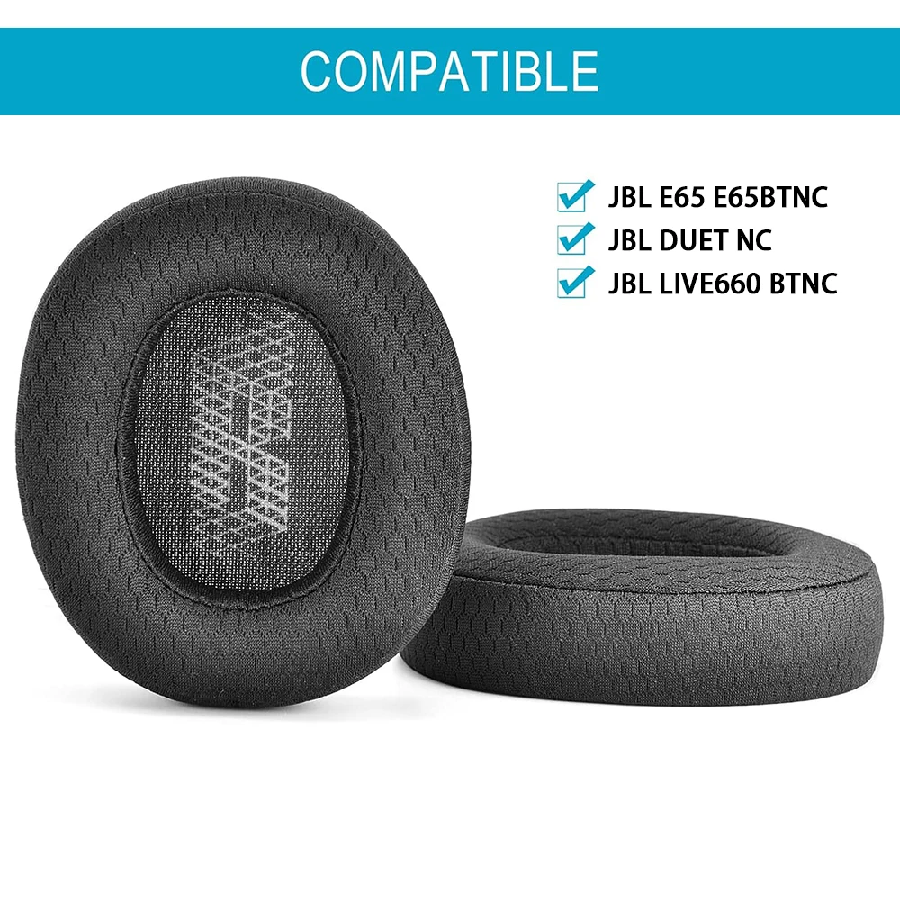 Live 650 BTNC Ear Cushion Fabric and Memory Foam Ear Pads Replacement Compatible JBL E65 E65BTNC Headphones Earpad Mesh Fabric