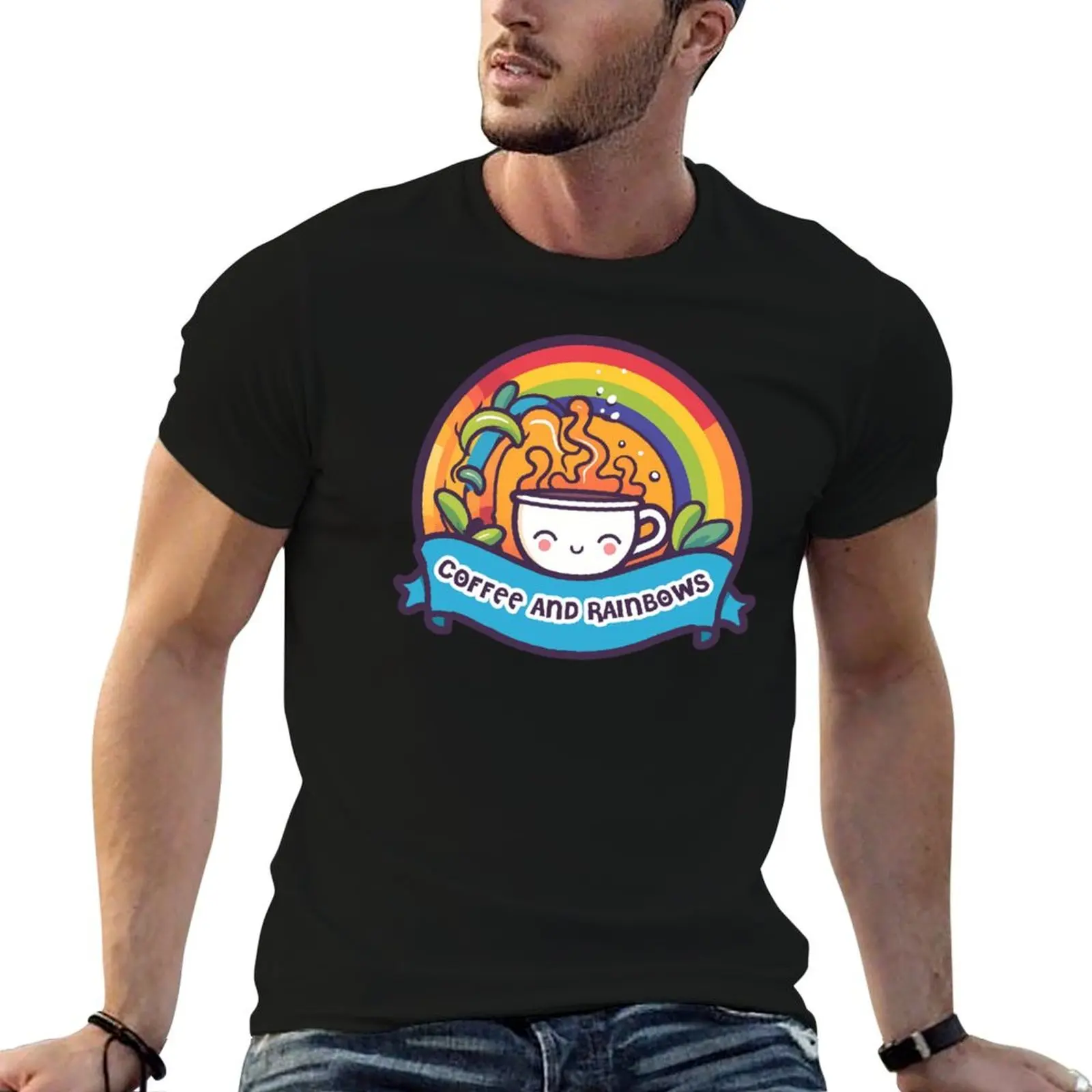 

Coffee and Rainbows T-Shirt plus size clothes cute tops heavy weight t shirts for men
