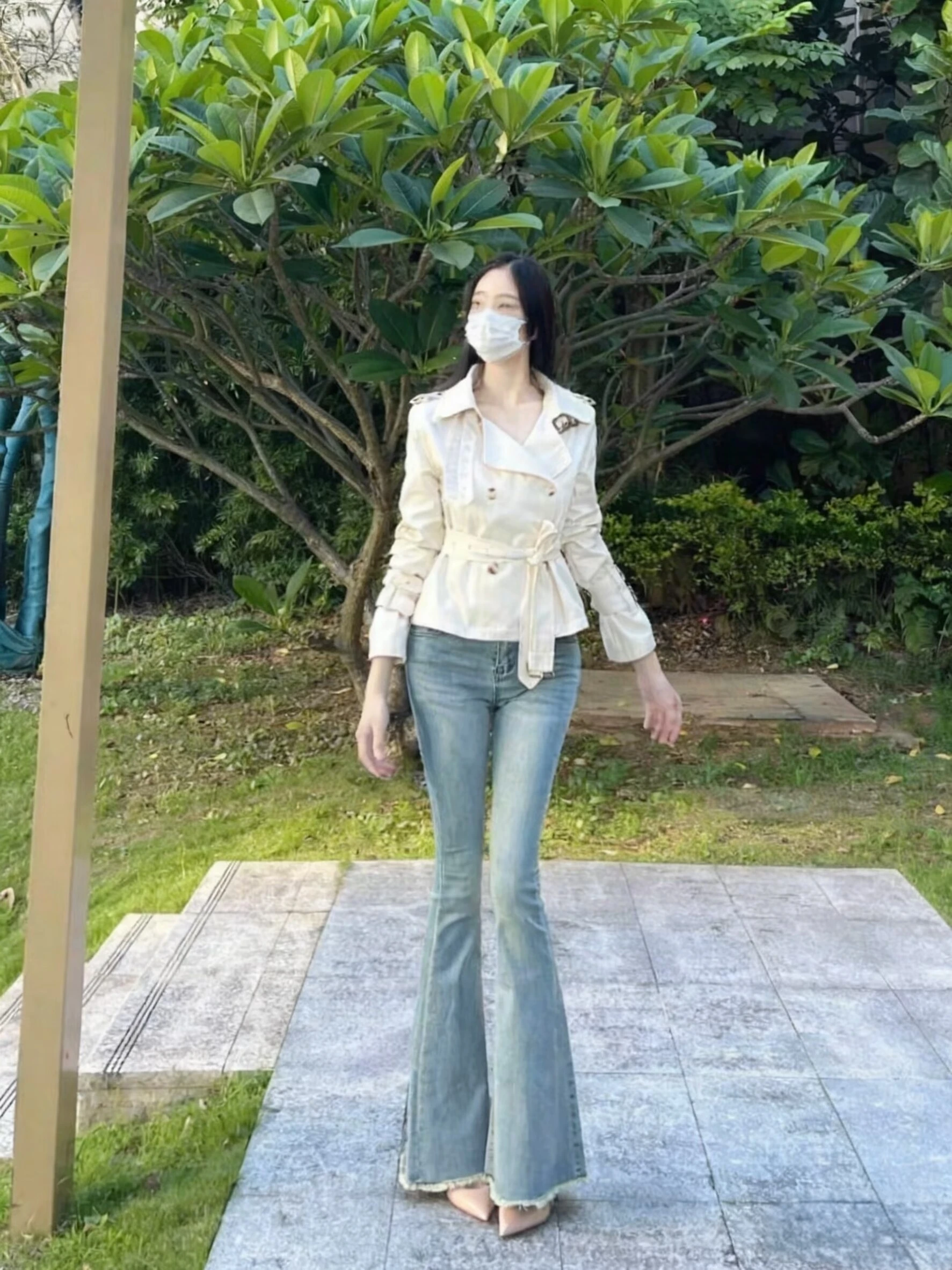 

Slim Fit High Waist Bell Bot Jeans Women's Elastic Cotton Denim orts Tummy Control Slimming Versatile Blue Jeans