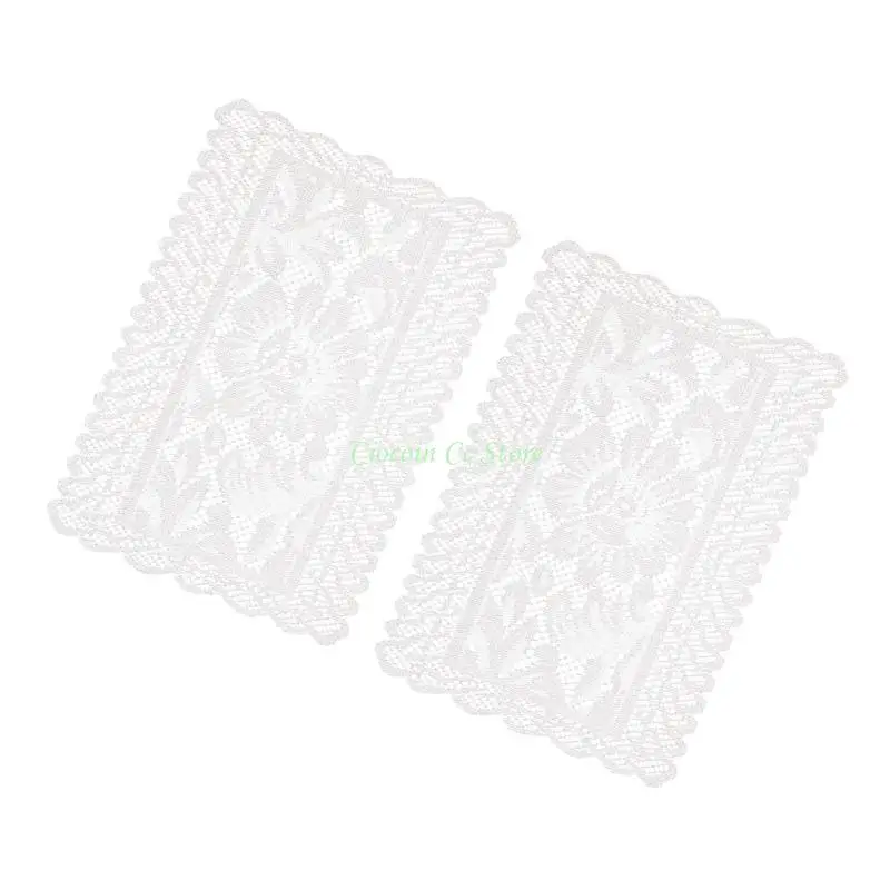 X90F Set of 2 Artistics Lace Table Linens With Square Florals Designs Easy Cleaning Polyester Dining Room Decoration