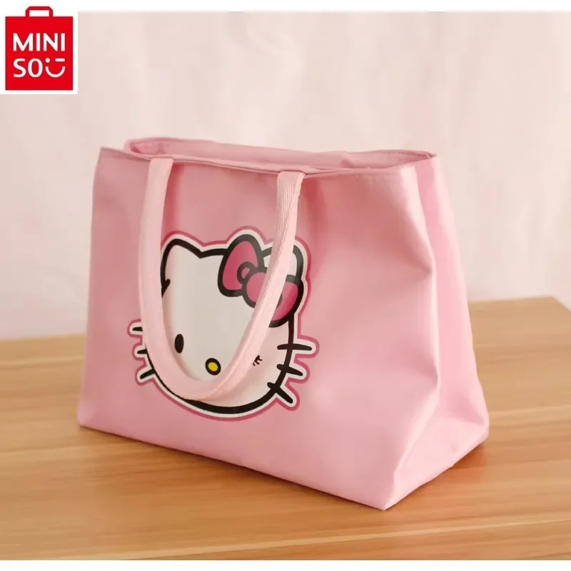 MINISO-Cartoon Hello Kitty double couche pour femme, sac de maman, sac de maquillage, sac à provisions léger, mignon et créatif, mode