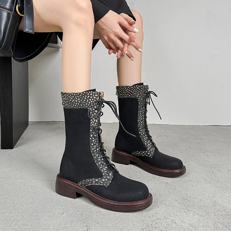 

Genuine Leather Work Boots Ankle boots women's Modern Boots with Slip-Resistant Wedge Outsole and Comfort Sexy Single shoe
