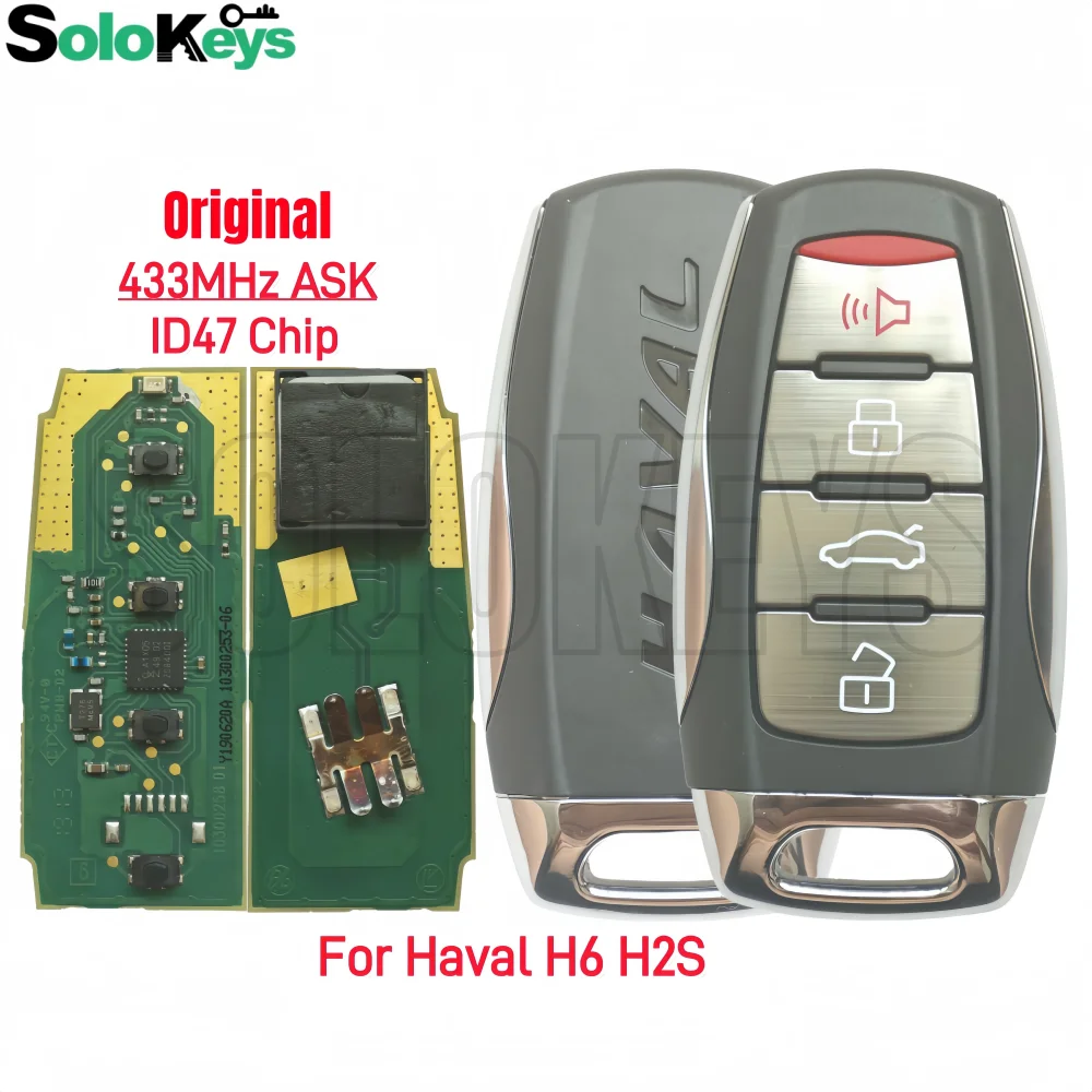 

Чехол SOLOKEYS 433 МГц ASK ID47 для Haval H6 HS2, автомобильный ключ, оригинальный умный ключ дистанционного управления, 4 кнопки