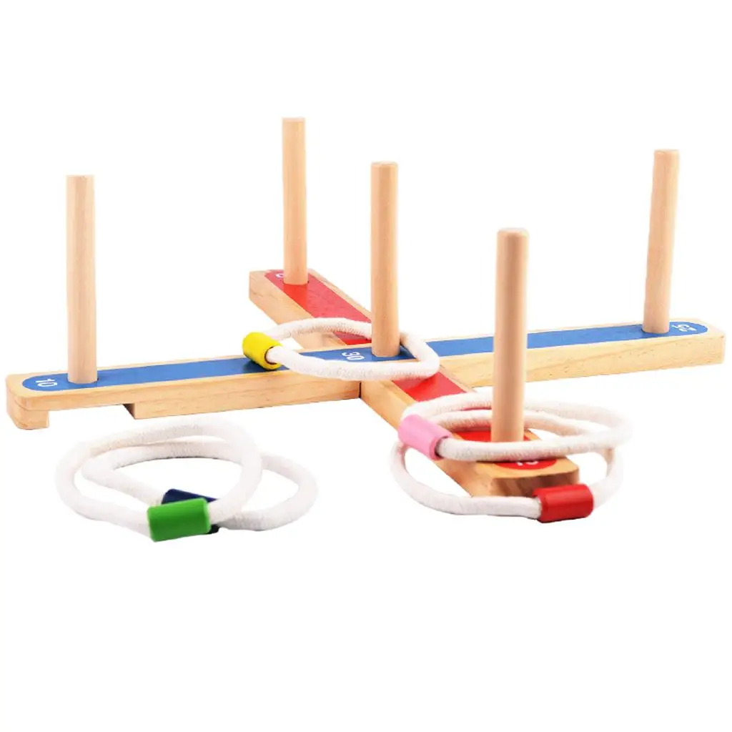 indoor e outdoor Sports Toys - Set (Durable , 5 Wood Pegs, 5 Rope Rings)