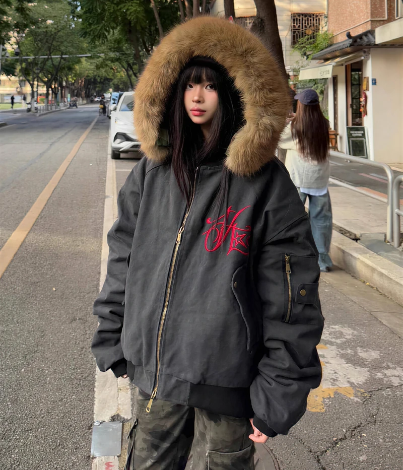 Parkas Womens Y2K Autumn Drawcord Double-Pocket Layered Maillard Multi-Color Rainbow Tie-Dye Timeless Edgy Fashionable Colorful