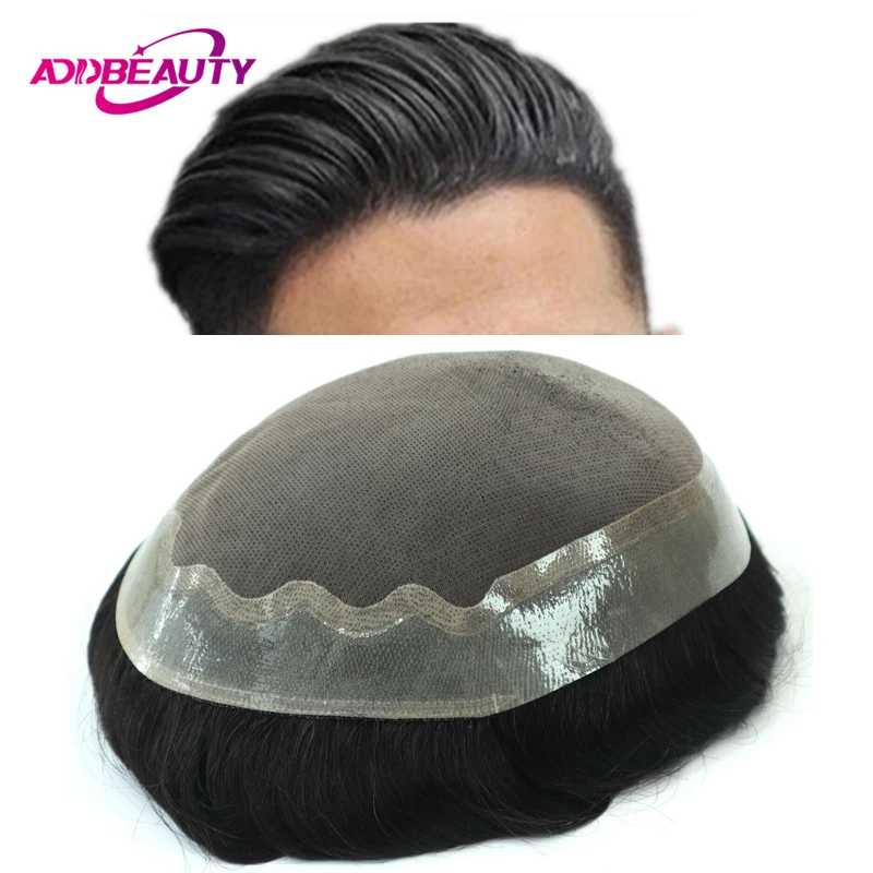 Mono Men Toupee Human Hair Addbeauty Fine Mono PU Men's Capillary Prothesis Invisible Human Hairpiece With Knot Natural Hair Wig