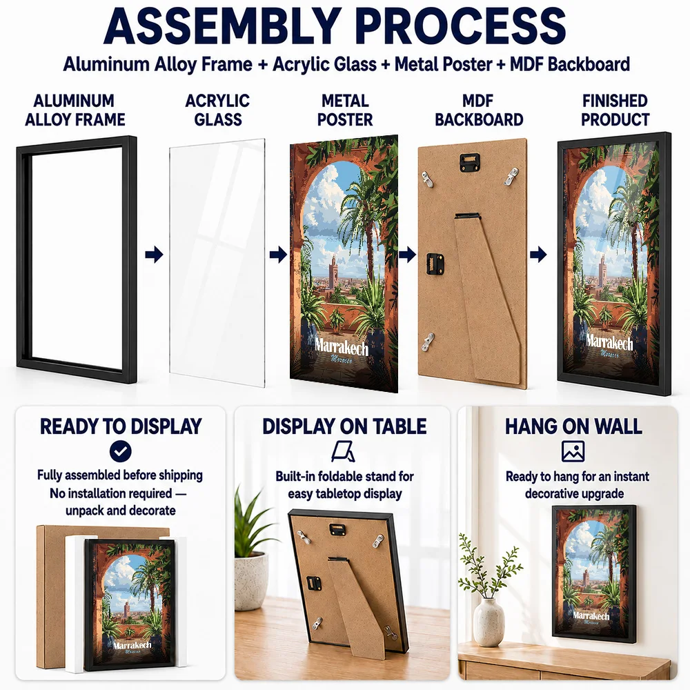 Marrakech Morocco Travel Metal Poster With Aluminum Alloy Frame Personalized Photo Modern Scenic Style Wall Art For Home Office