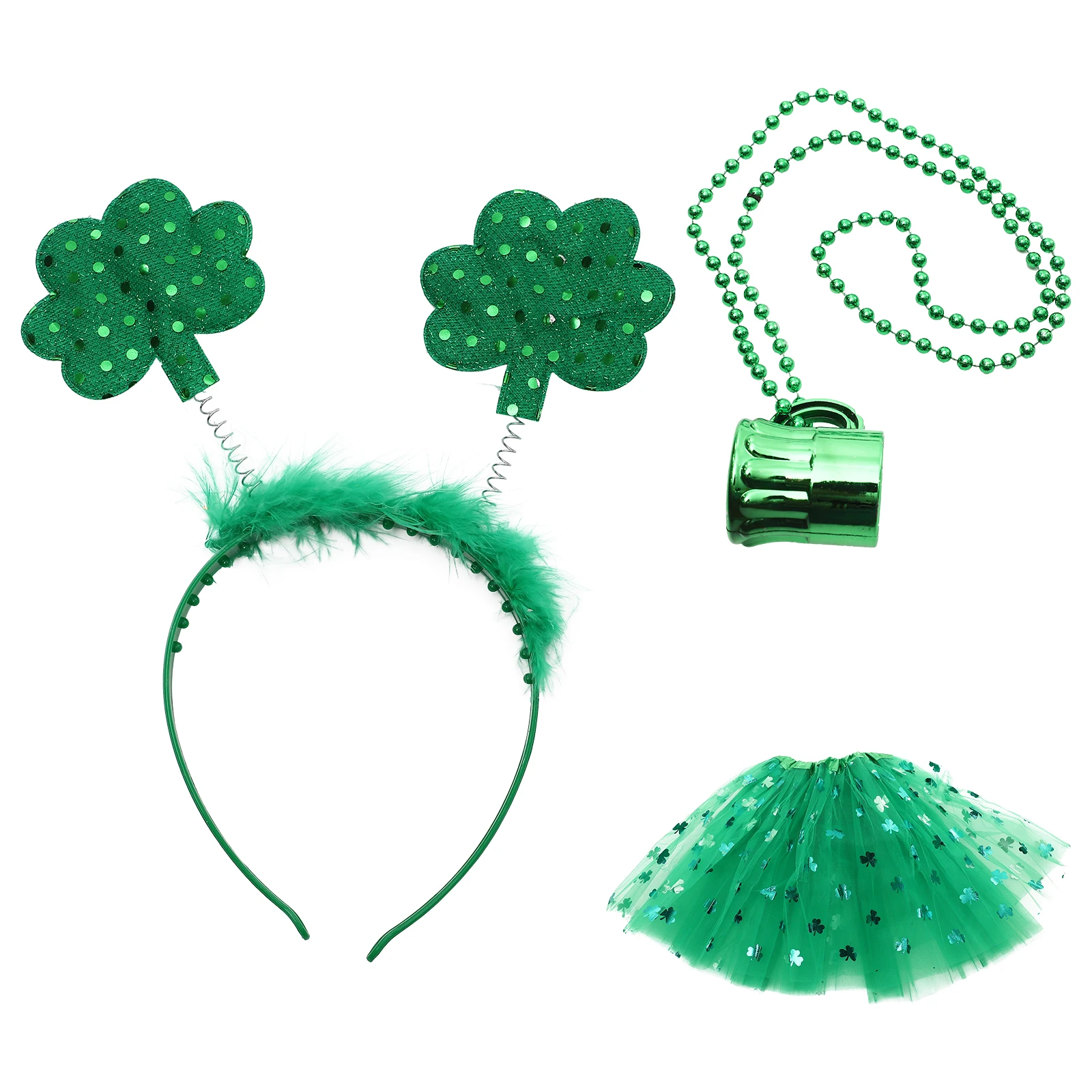 

1 set Clover Headband Plastic Mesh St Patricks Day Party Supplies Costume Accessories Kids Gift Shamrock Dress Patrick Necklace
