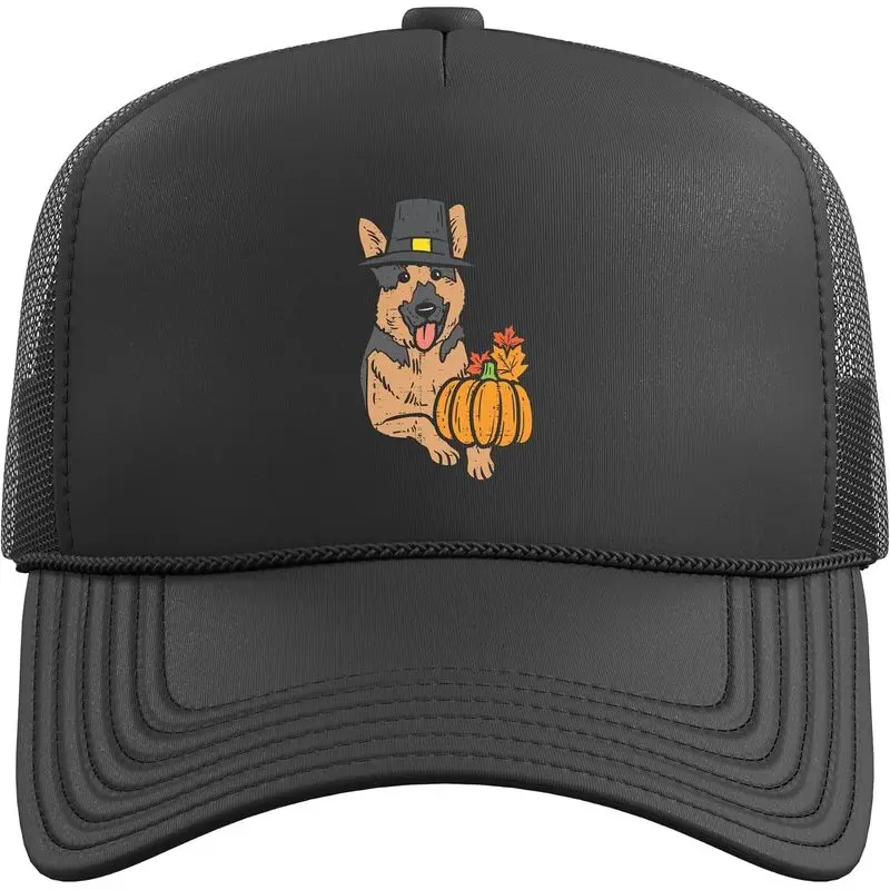 German Shepherd Pumpkin Leaf Thanksgiving Fall Halloween Dog Trucker Hat with Adjustable Mesh Back