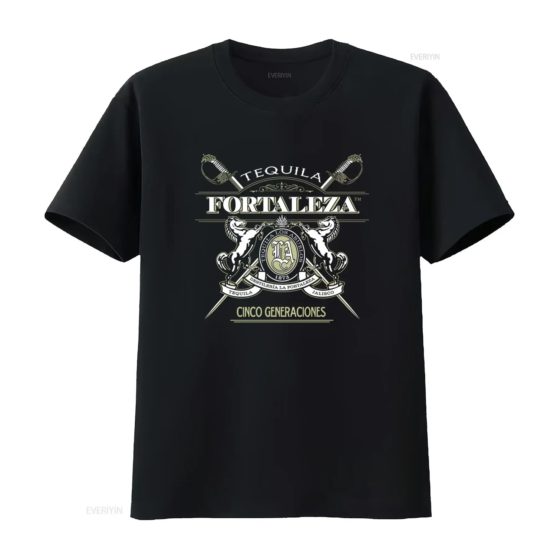 Camiseta Tequila Fortaleza Estilo Mexicano Negra Tallas S-4XL Vintage Lavada Elástica Diseño Gráfico Ropa Streetwear