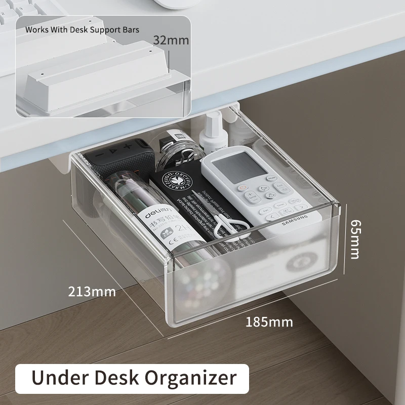 

Выдвижной ящик для хранения под столом без сверления, для кабелей, зарядных устройств, наушников, скрепок. Идеально подходит для экономии места на офисном столе.