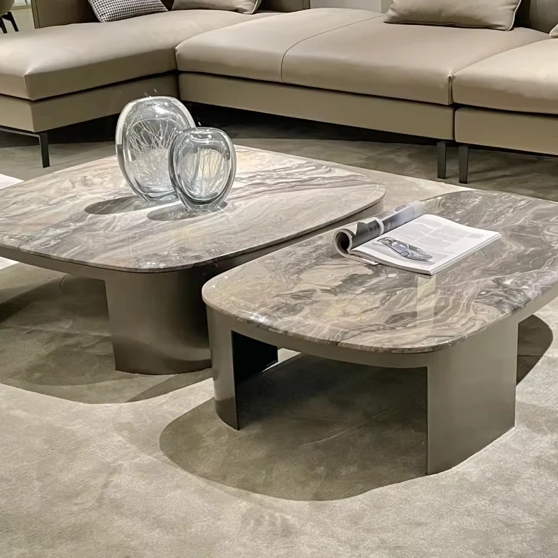 

Luxury Custom Coffee Table Nordic Black Quadrate Natural Italian Marble Table for Living Room