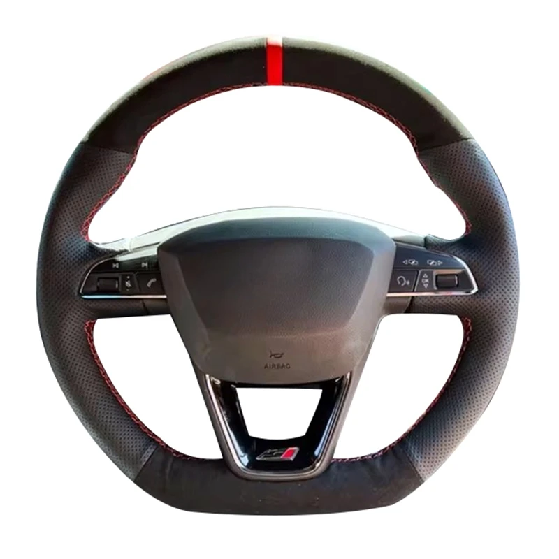 Suede Car Steering Wheel Braid For Seat Leon ST Cupra Ateca Cupra Ateca FR Leon Cupra R Leon ST Cupra Car Steering Wheel Cover - Image 2