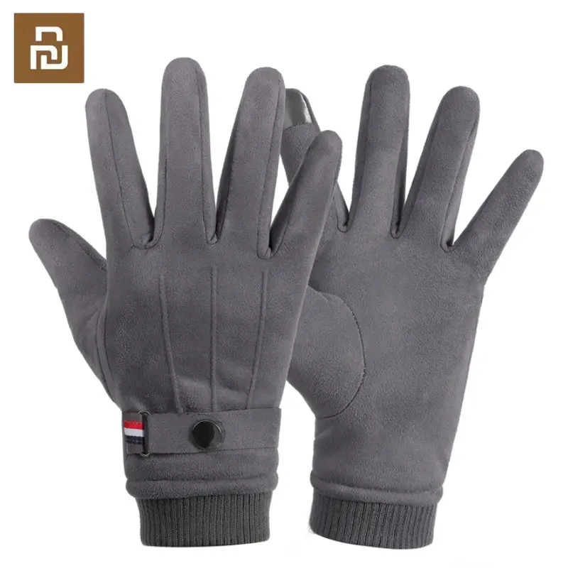 Youpin ฤดูหนาวหนังนิ่มผู้ชายถุงมืออุ่น Windproof ขับขี่ Mittens Touch หน้าจอหนา Cashmere ลื่นกลางแจ้งชายถุงมือ