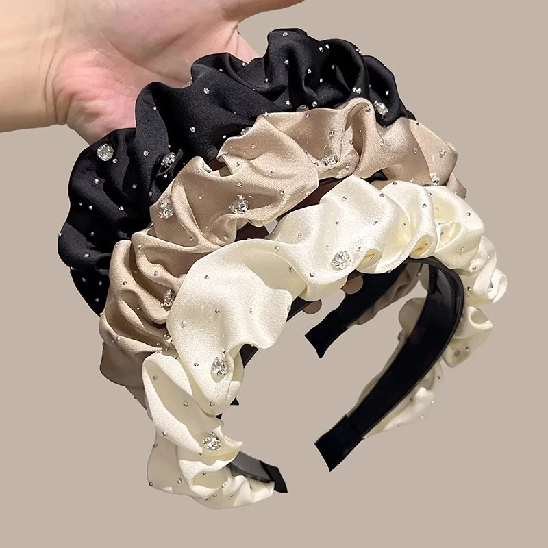 

New black headband with pleats, high skull top, French style hair tie, retro face wash headband, internet famous hair clip