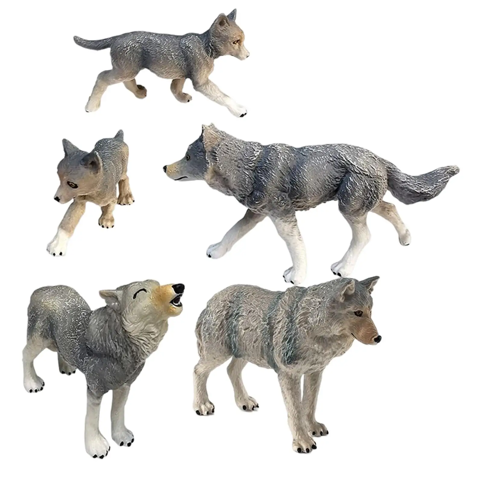 5Pcs Wolf Animal Model, Simulation Action Wolves Figurines Figures for Kids Education Educational Toy Birthday Gifts