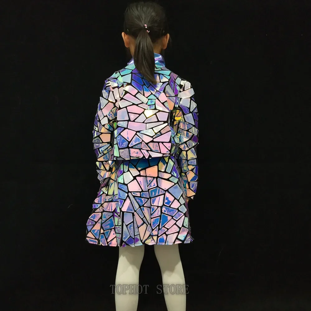 Hip Hip Jazz Dance Team Costume da spettacolo per ragazze Bambini Street Dance Party Festival Outfit Set gonna cappotto con paillettes laser viola