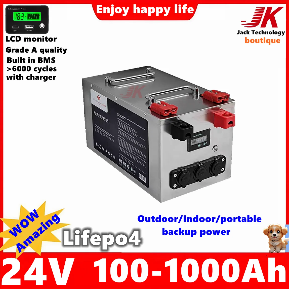 

24V 100Ah Lifepo4 200Ah 300Ah 500Ah 600Ah 800Ah 1000Ah Lithium Battery for Inverter 2KW Solar System RV Outdoor Portable power