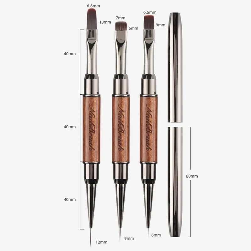 1/3PCS 더블 헤드 샌들우드 핸들 네일 브러쉬 라이너 브러쉬 페인팅 펜 젤 브러쉬 크리스탈 네일 아트 매니큐어