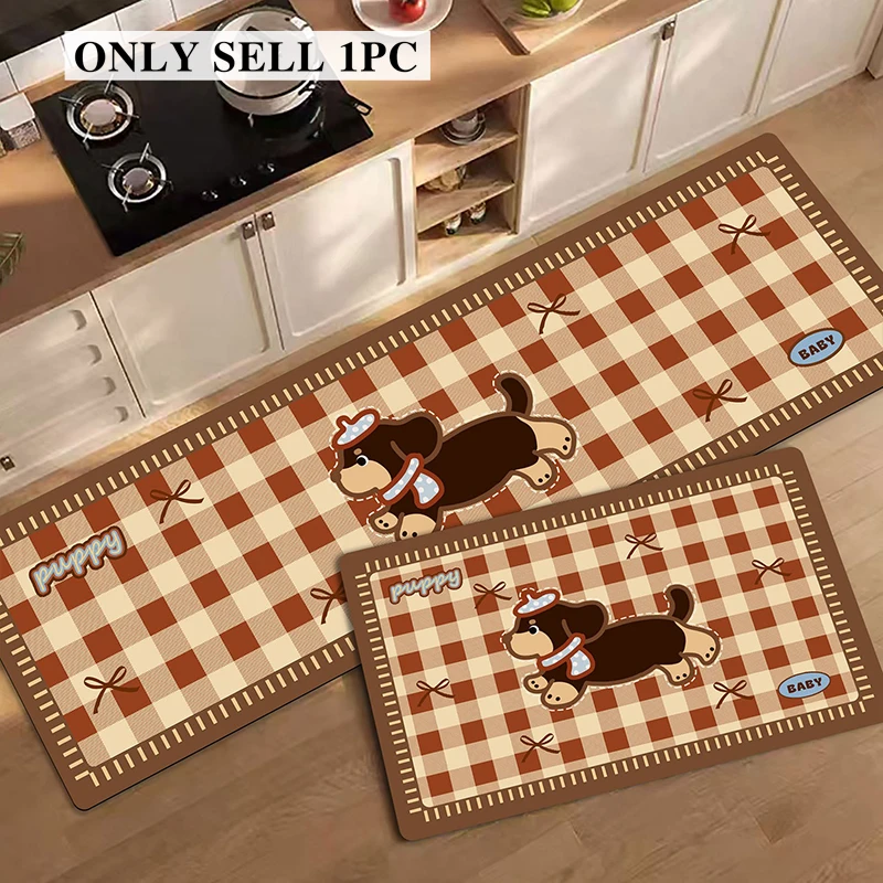 Carpet for Kitchen Floor Mat Pvc Leather Waterproof Non-slip Long Rug Oil-proof Foot Mats Cartoon Puppy Pattern Home Decor Rugs