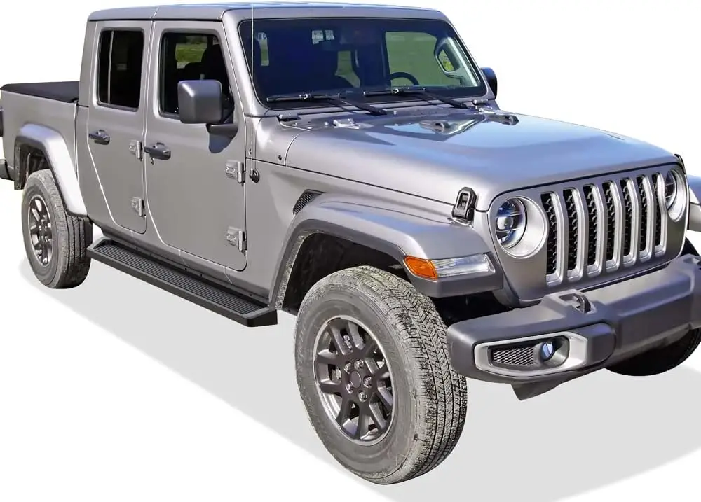 لوحات الجري (خطوات قضبان Nerf) متوافقة مع Jeep Gladiator 2020-2025 Crew Cab (نمط لوحة الجري المطلية بالمسحوق الأسود)