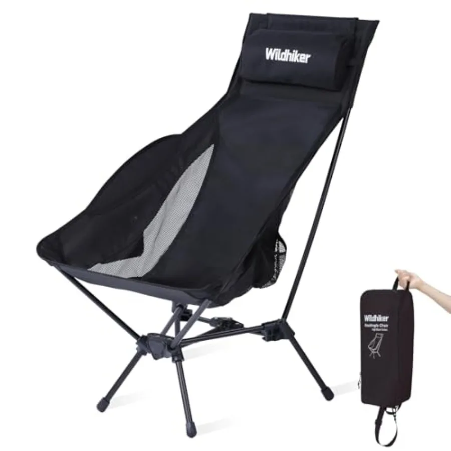 

Portable Compact Folding Camping Chairs Lightweight High Back with Pillow, Deep Recline, ArmPads, Side Pockets-for Motorcycle,