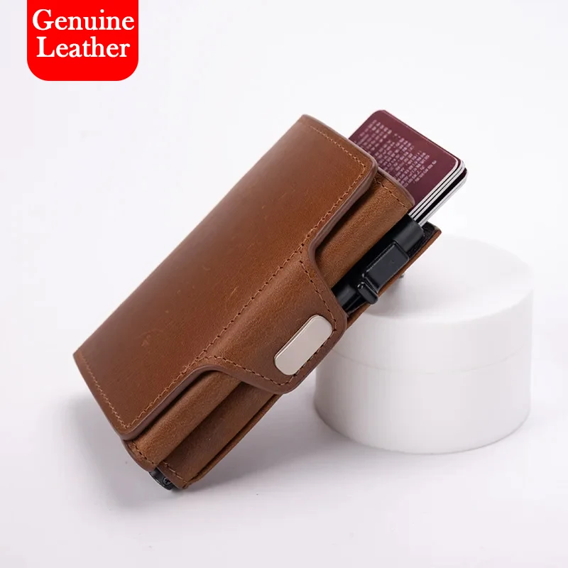 

Мужской держатель для кредитных карт из натуральной кожи, RFID-минималистичный кожаный кошелек с портмоне, всплывающие кошельки, тройной держатель для карт для мужчин