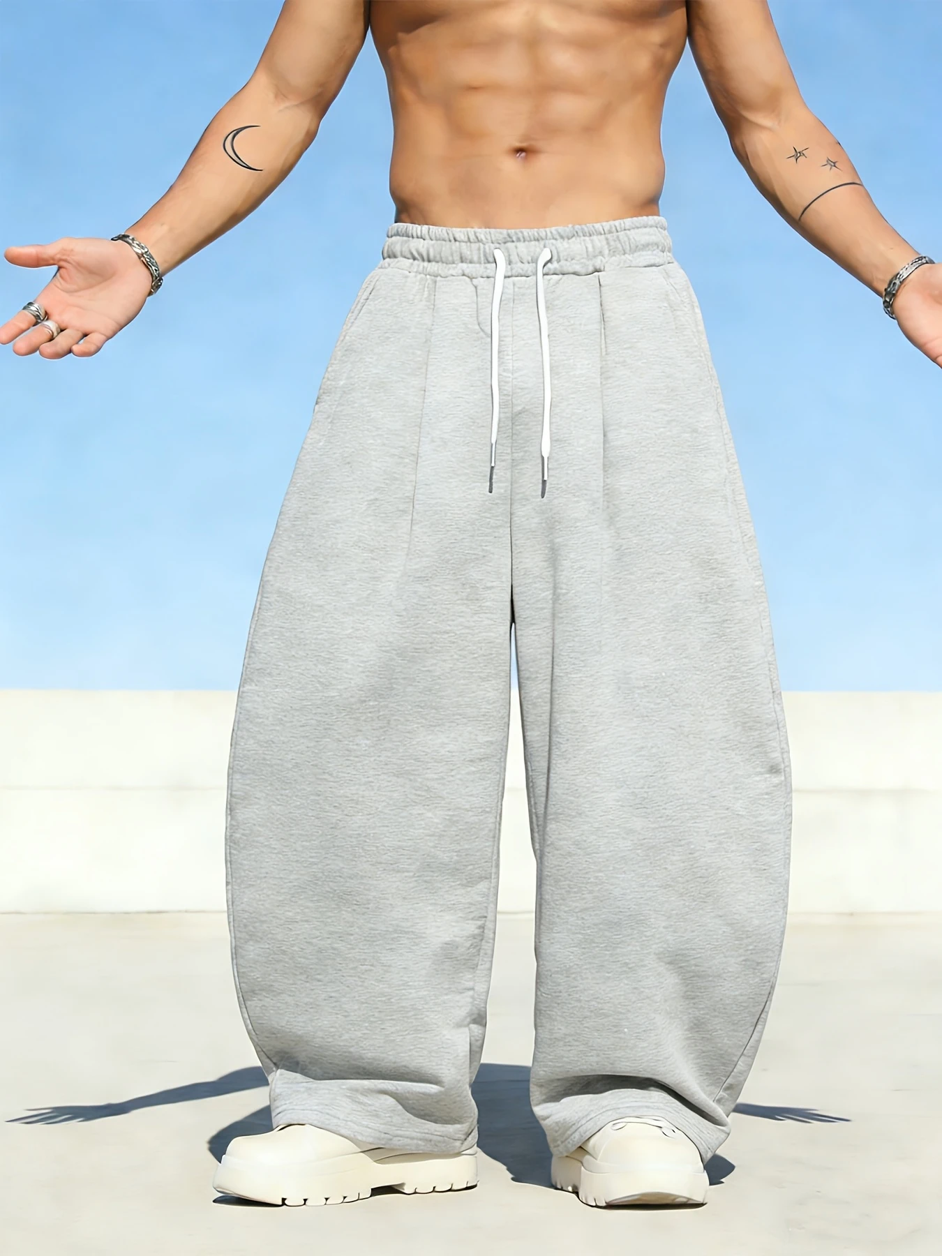Multi-Color Optional Trendy Men'S Wide-Leg Floor-Length Trousers, Loose Drape Oversize Casual Long Pants