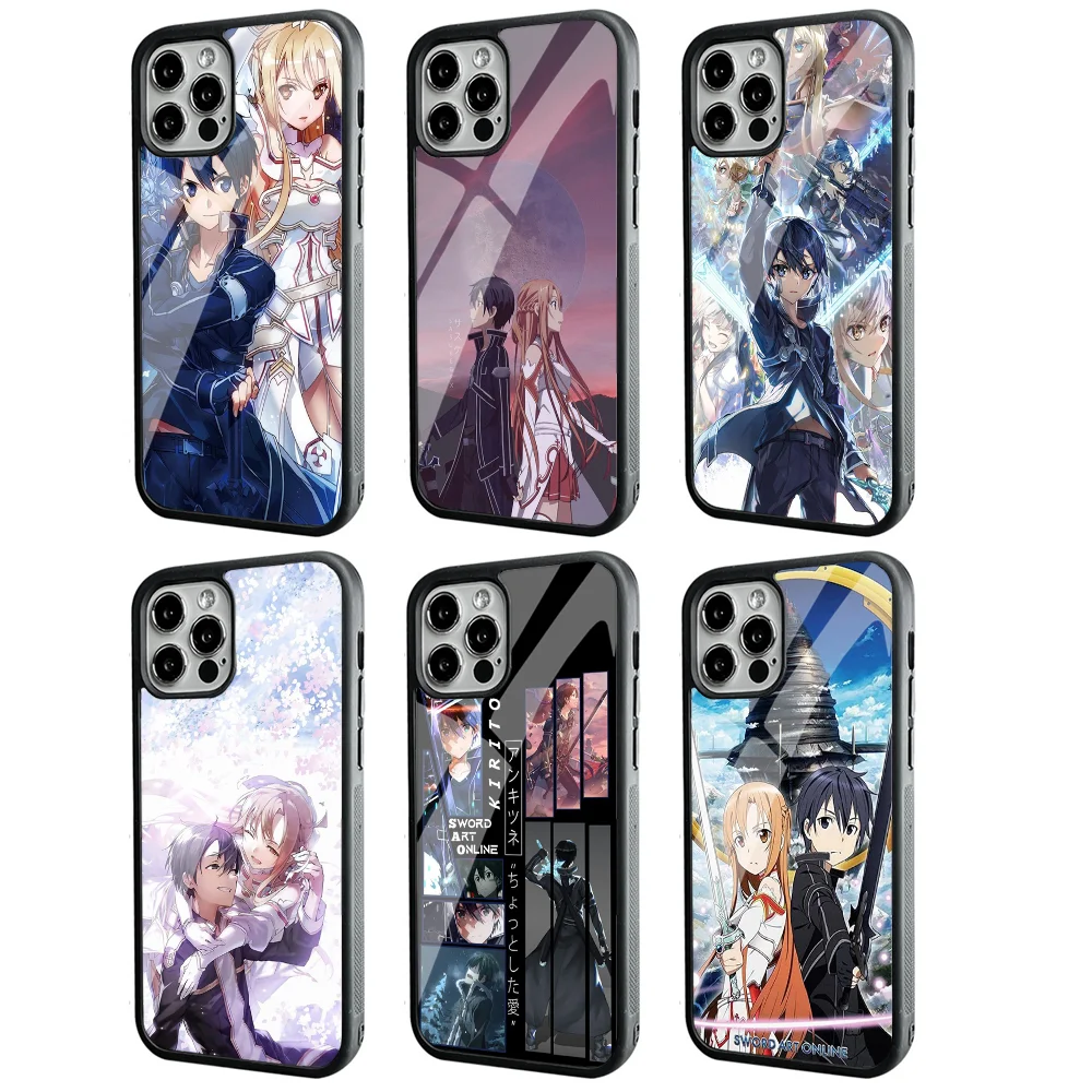 

Sword Art Online Kirito And Asuna Phone Case For IPhone 11 12 13 14 15 Plus Pro Max Mirror Acrylic PC TPU Cover