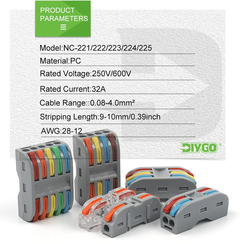 Quick Wire Connectors push-in Spring splicing Butt Wiring Connection Electrical Compact Cable Connector Junction box 2/3/4/5Pin