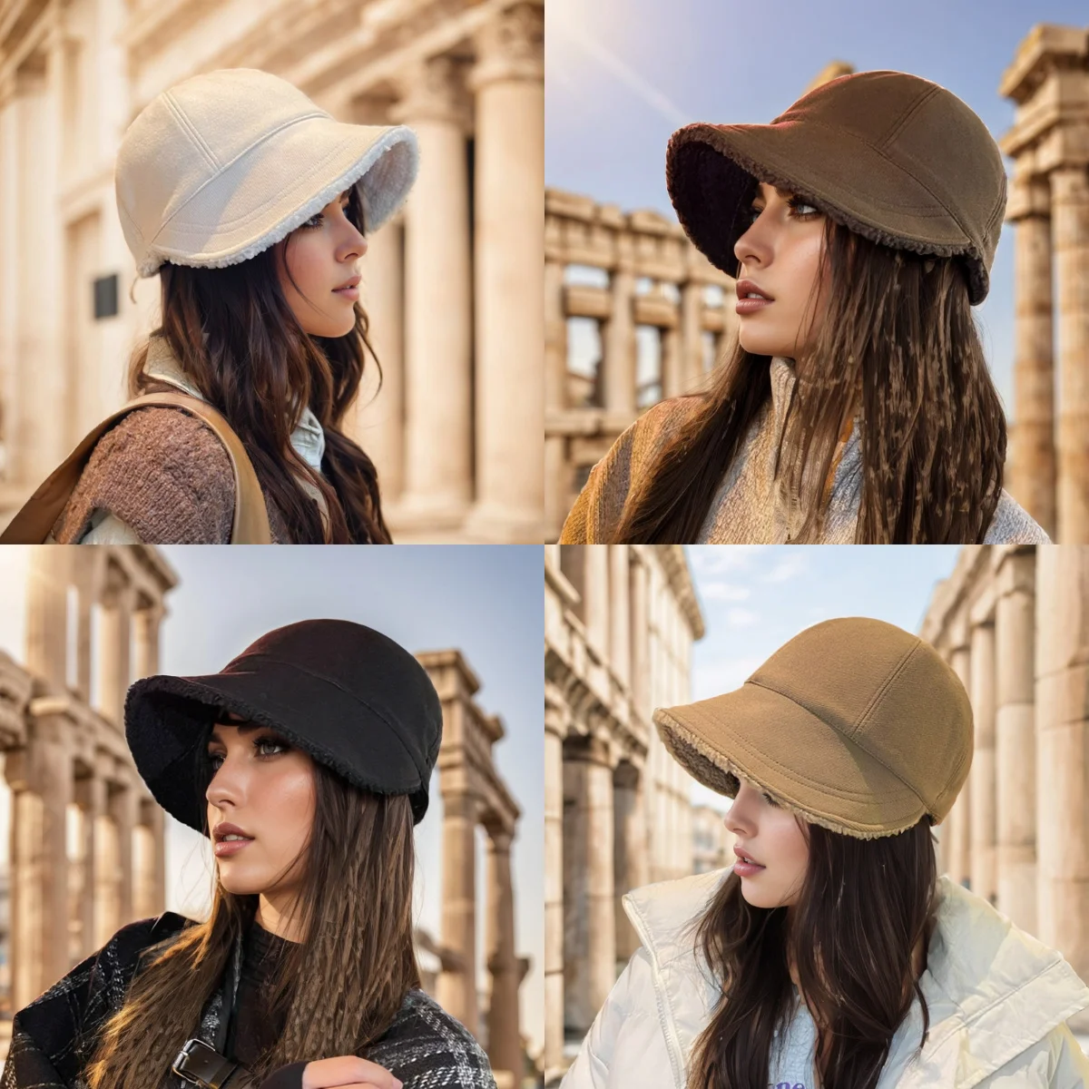 

Women Wide Brim Baseball Cap Solid Color Thickened Padded Design Winter Warm Fisherman Hat For Casual Outdoor
