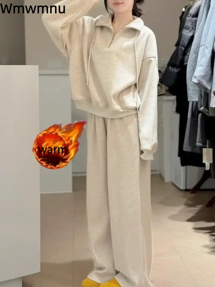 Gola rendas conjuntos femininos casuais moda coreana 2 peças conjunto baggy cordão reto calças de perna larga conjuntos