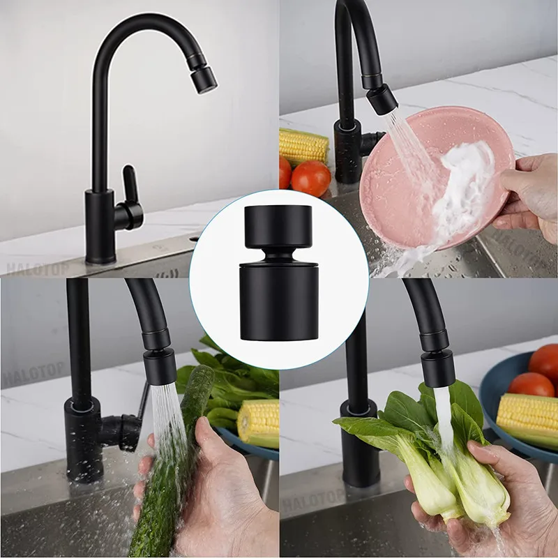 New Black 2 Mode Washbasin Faucet Nozzle 360° Rotary Splashback Faucet Aerator Kitchen Sink Pressurized Faucet Aerator Bubbler