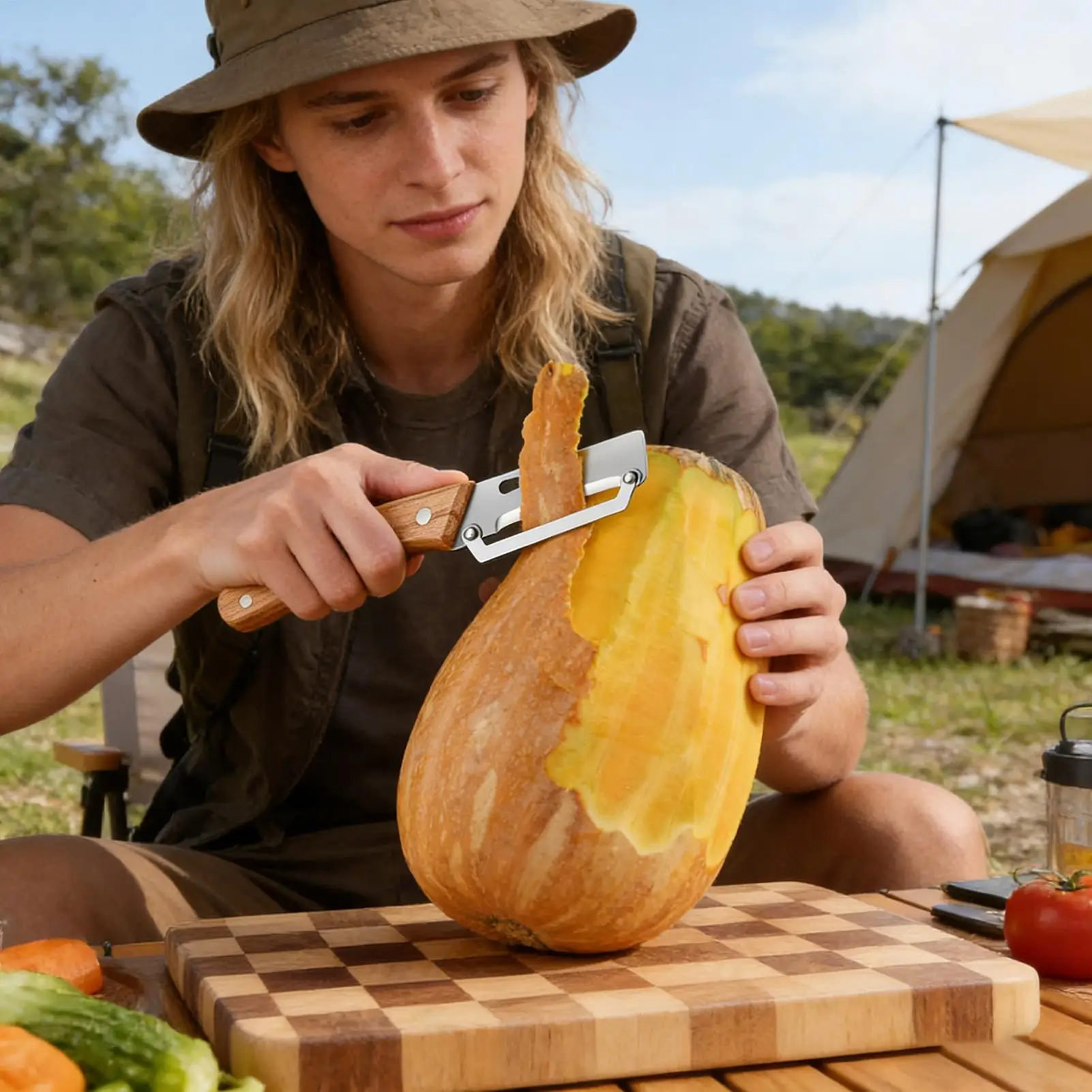 Utensilios de cocina ergonómicos, pelador de frutas y verduras con abridor de botellas, pelador de pepinos 2 en 1 para zanahorias, pepinos y calabacines