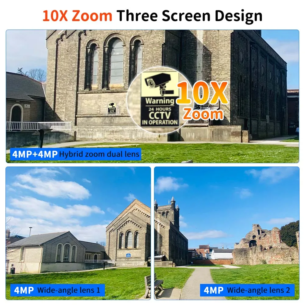 6K 12MP WiFi Camera Outdoor Three lens 10X Zoom Panoramic View PTZ IP Camera Auto Tracking Security Protection CCTV Video Camera