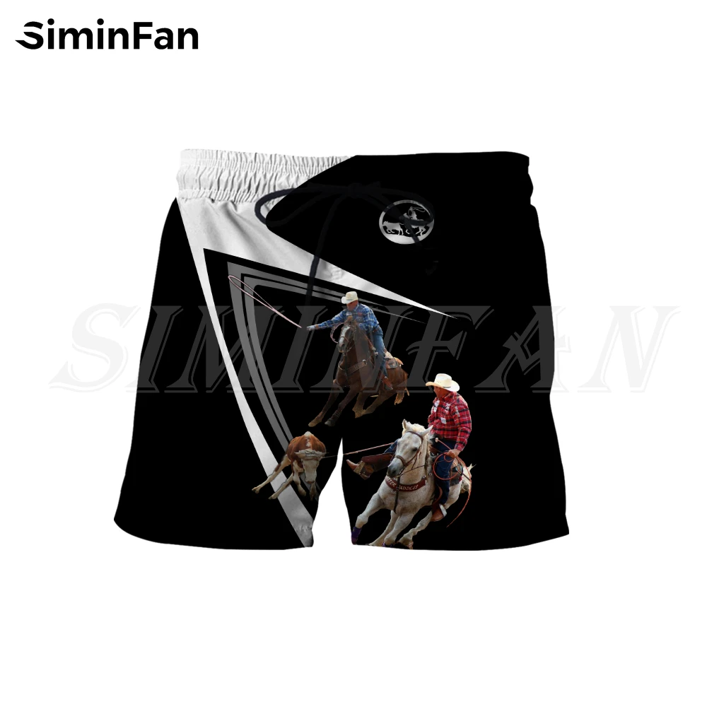 Mens Summer Shorts Rodeo Bronc Horse Racing 3D Print Casual Beach Pants Elastic Waist Baggys Unisex Sports Harajuku Streetwear 1