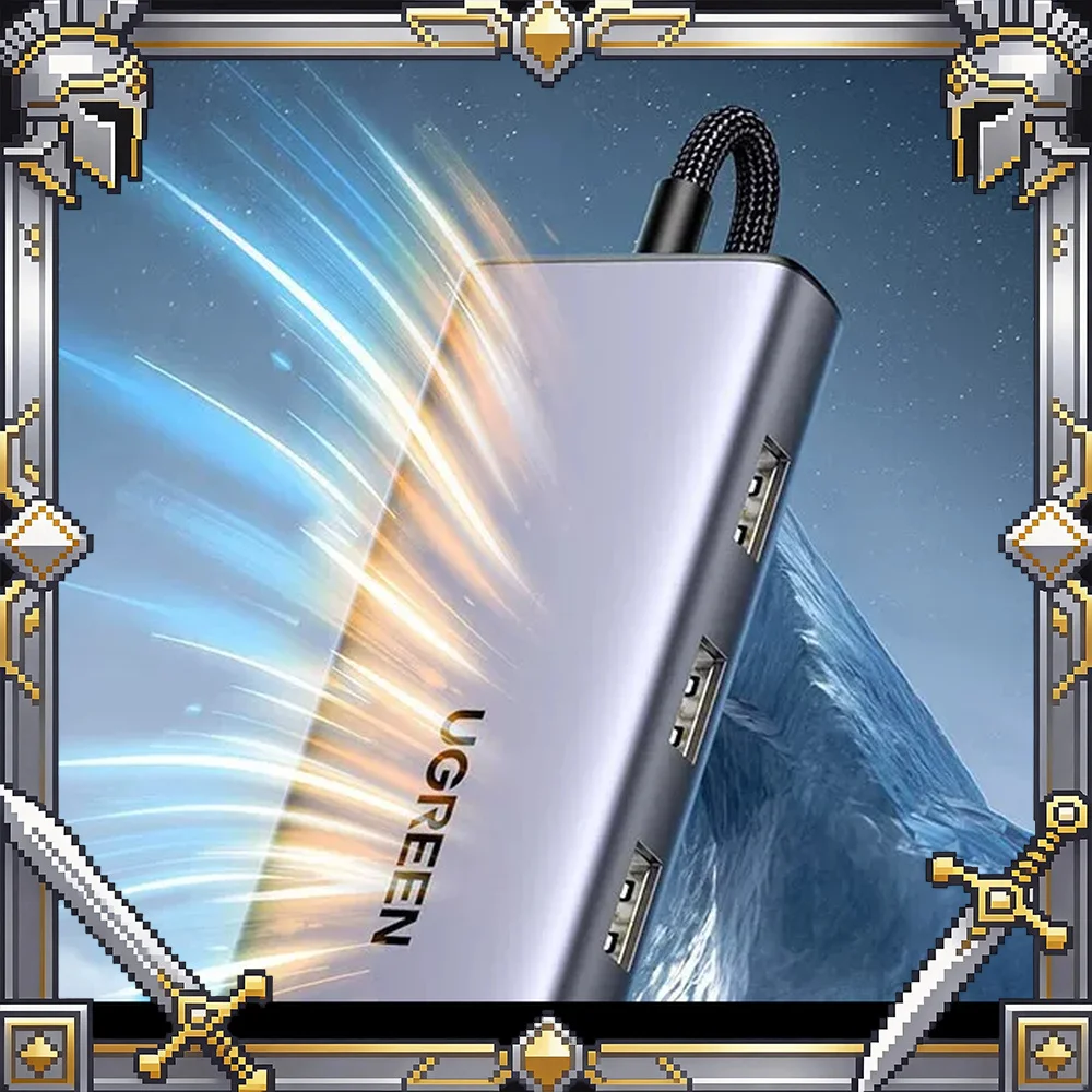 UGREEN CM498 25037 6-in-1 USB-C Hub, 4K HDMI, VGA, 3 USB 3.0 Ports, 100W PD, Dual Display Adapter