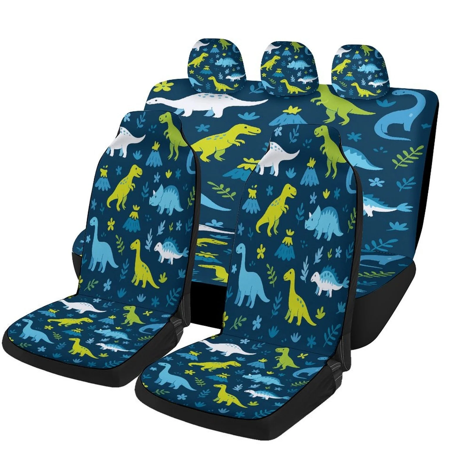 Dinosaur Forest Themed Car Seat Cover Set For Most Cars, Trendy Novelty Car Seat Protector Covers Full Set, Universal Car Seat C