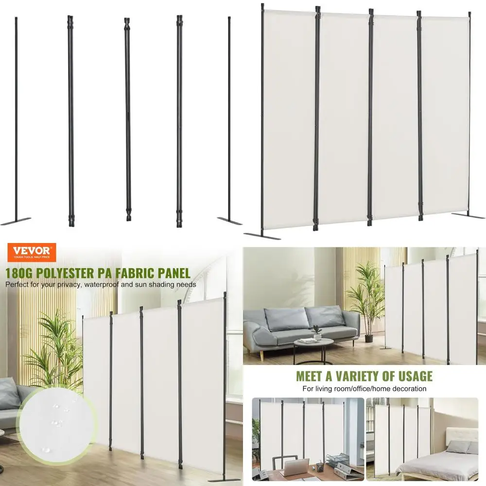 

White 4-Panel Fabric Room Divider for Privacy in Office, Bedroom, Dining, and Study Areas