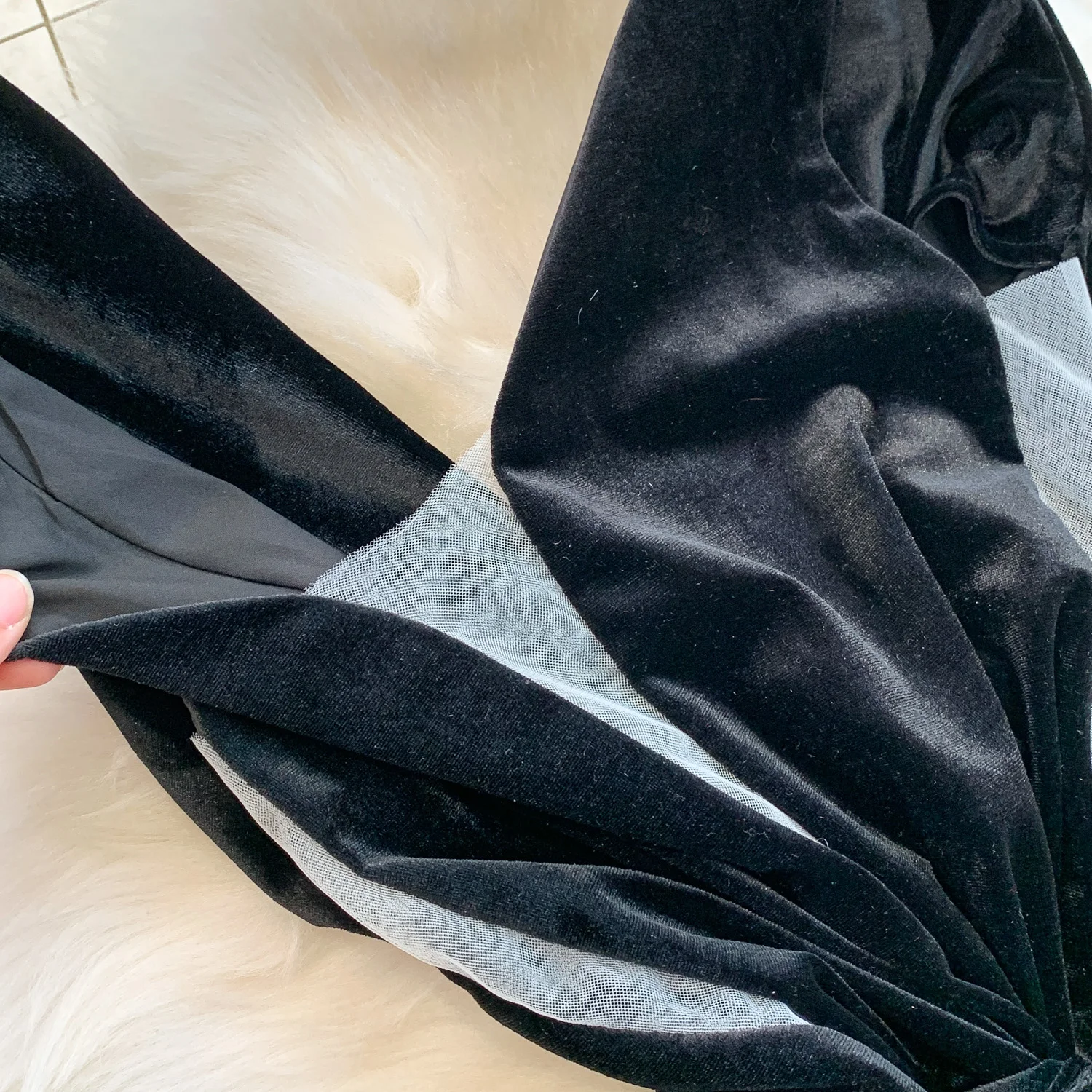 chic Elegante senza maniche con spalle scoperte abito in rete di velluto moda coreana prendisole abbigliamento donna