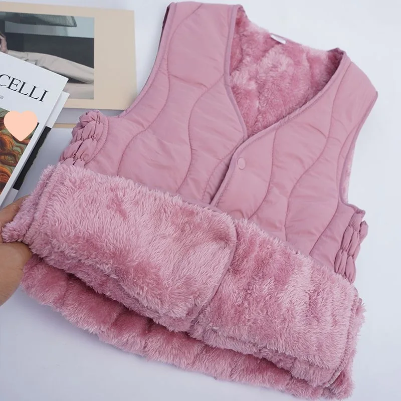 Women Quilted Parka Vest Coat Solid Fleece Jacket Sleeveless V Neck Single Breasted Thick Slim Elegant Casual 2026 Autumn Winter