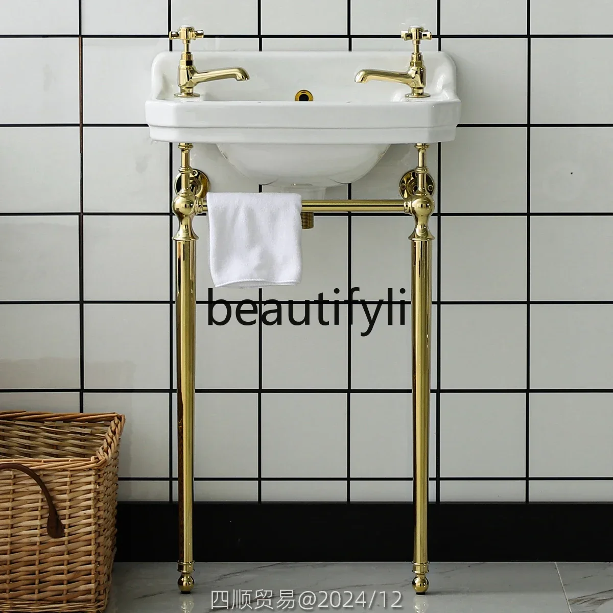 

ss25 wall-mounted classical ceramic wash basin, classical double-hole bracket basin, British and American retro hanging basin