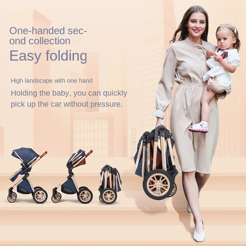 Shock Absorbing Stroller Lightweight Folding Travel Stroller Newborn Baby Two-way Swivel Seat Multifunctional Baby Stroller