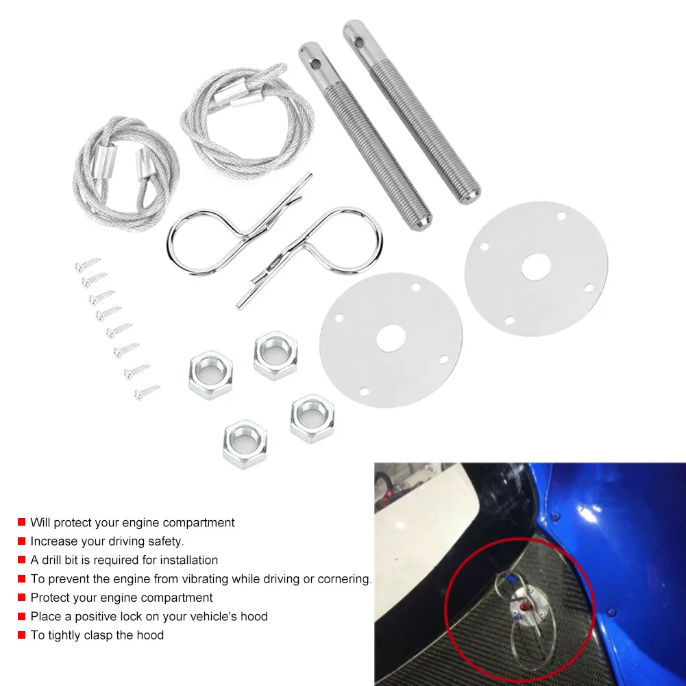 

Engine Hood Pin Plate Bonnet Lock Clip Kit Car Modified Accessory