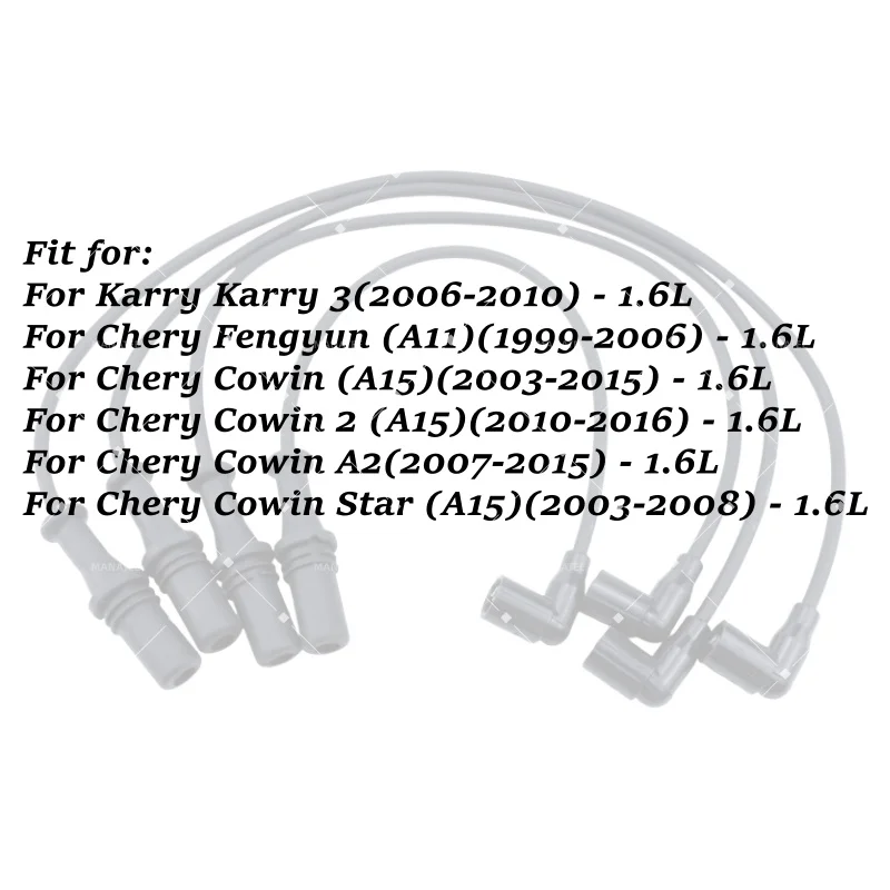 4​pcs Car Ignition Wire 1.6L For Chery Fengyun(A11)1999-2006 Cowin(A15)2003-2015/Cowin 2 2010-2016/Cowin Star 2003-2008 Cowin A2