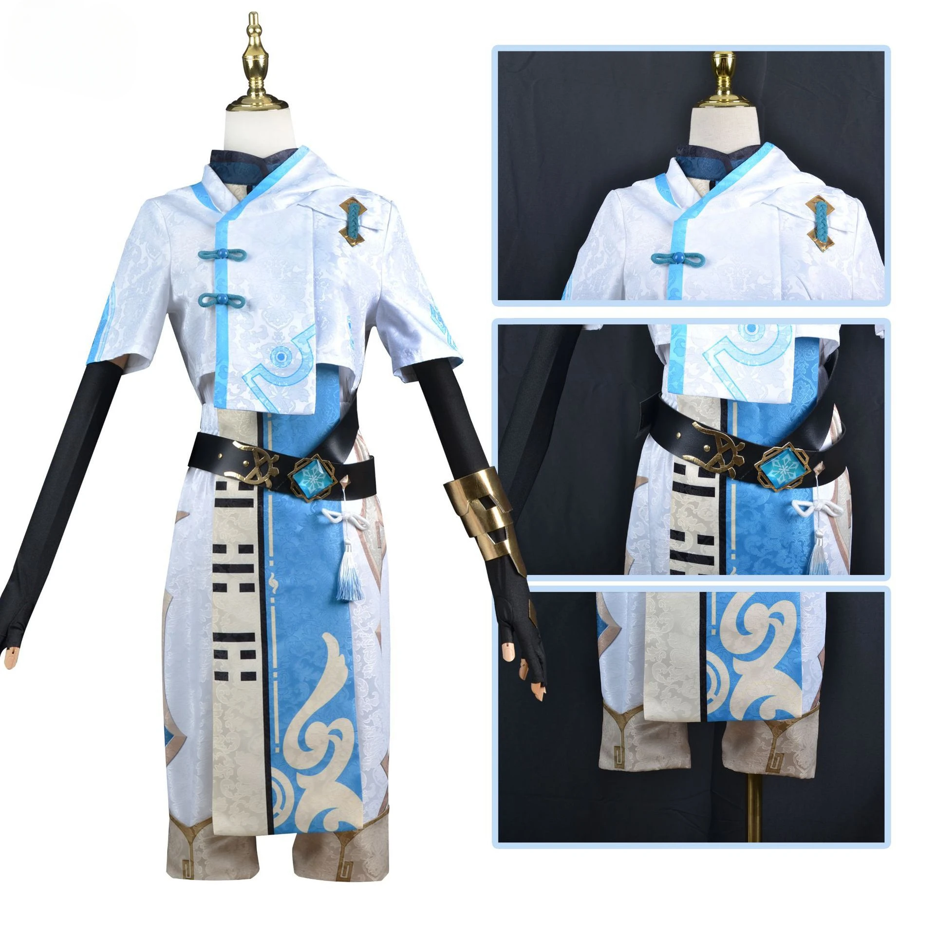 Genshin Impact Chongyun Cosplay Traje para homens e mulheres, Halloween Party, Fancy Dress, Anime Game, Peruca de alta qualidade