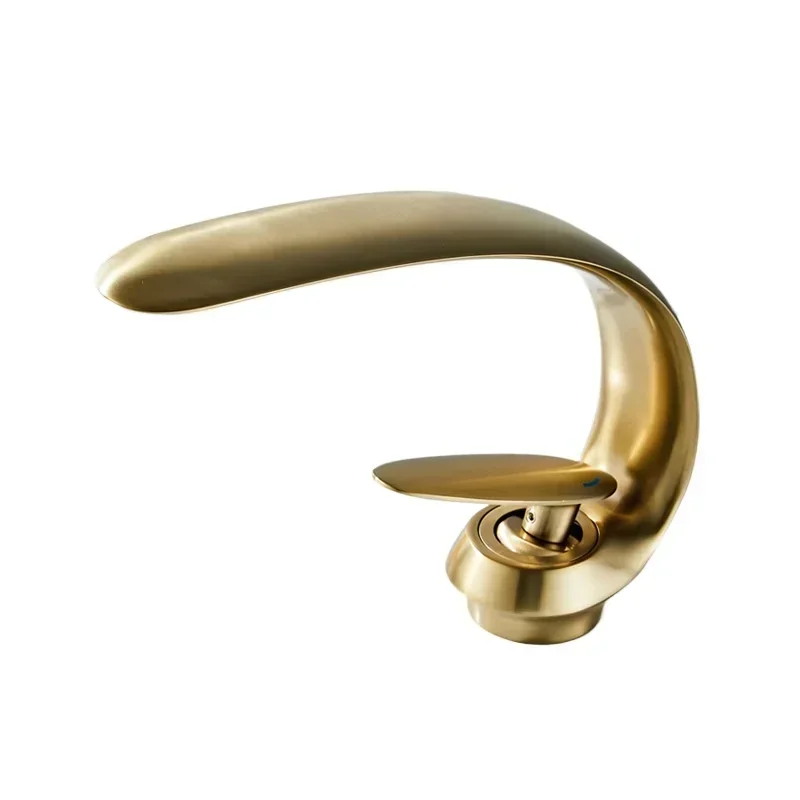 Golden Plated Copper Faucet C Shape Design Hot and Cold Faucet for Bathroom Single Handle Hot Cold Waterfall Basin Faucet