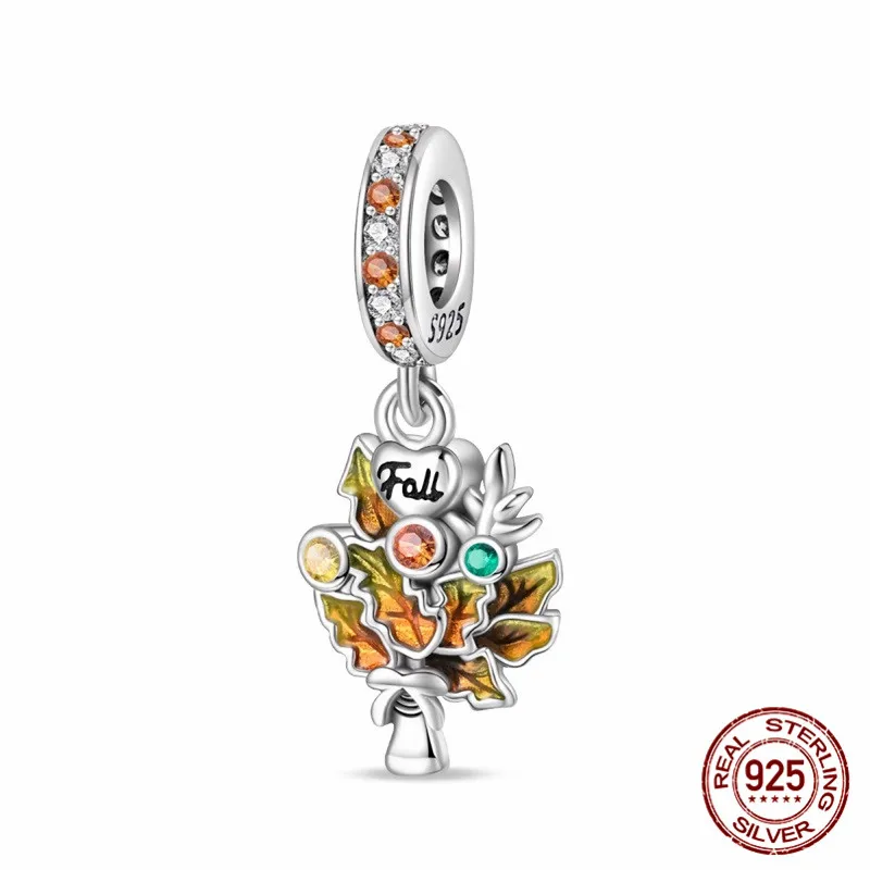 

925 sterling silver leaf pendant bead set with cubic zirconia paired with an original bracelet a DIY womens jewelry gift