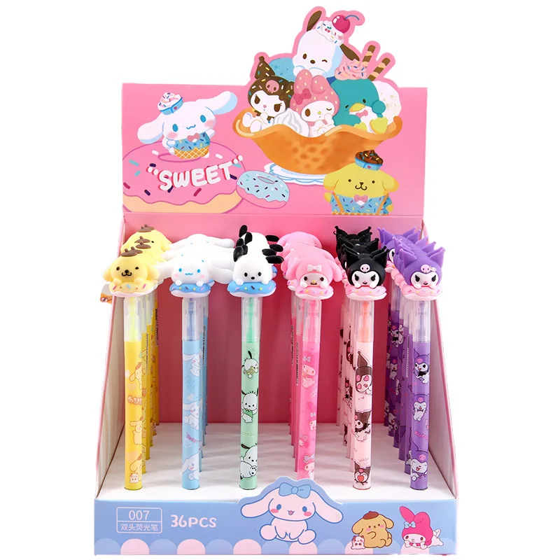 36 pcs/lot Sanrio Kuromi Melody Highlighter 6 Colors Double Head Fluorescent Marker Liner Drawing Pens Office School Supplies